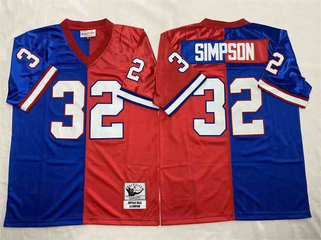 Men's Buffalo Bills #32 O.J. Simpson Blue/Red Splite Throwback Stitched Jersey